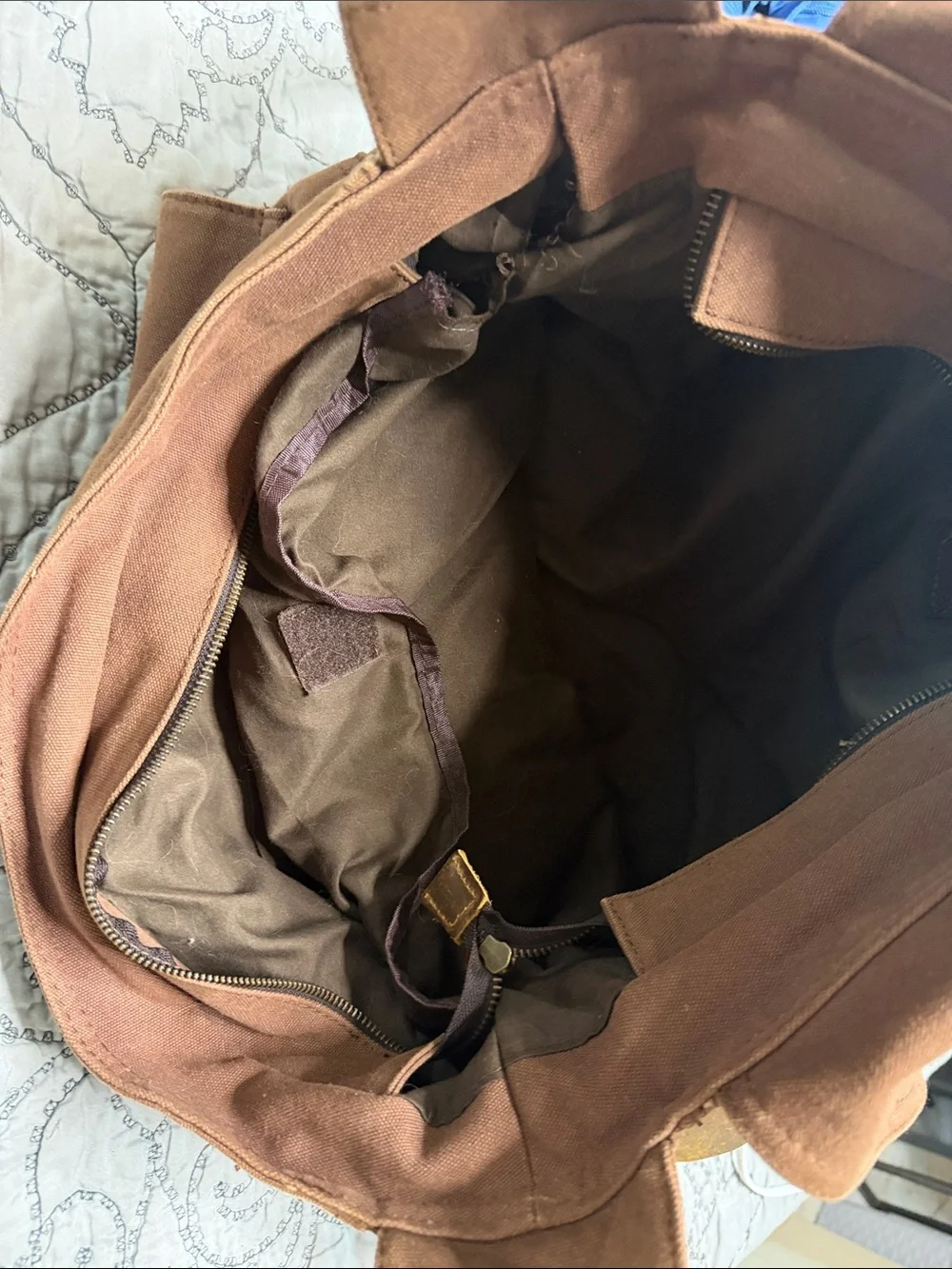 Mens Brown Canvas Messenger Bag with Leather Trim